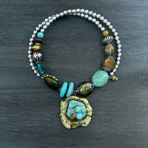 Treska Beaded Necklace with Turquoise and Silver Accents
